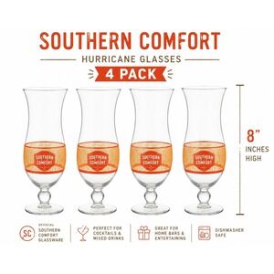Southern Comfort Hurricane Glasses 8" New Orleans Original 4 Pack Never used
